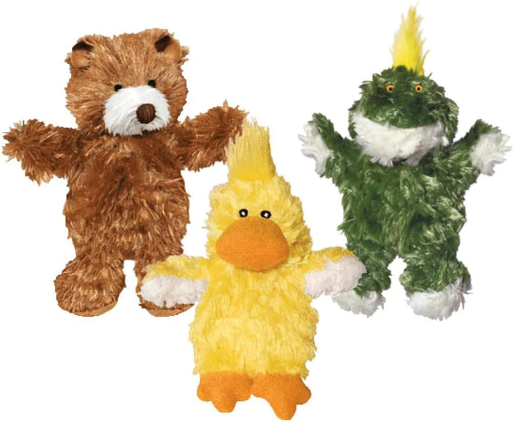 KONG Low Stuffing with Squeaker Dog Toy, X-Small, 3 Animals, Bear, Duck, Frog