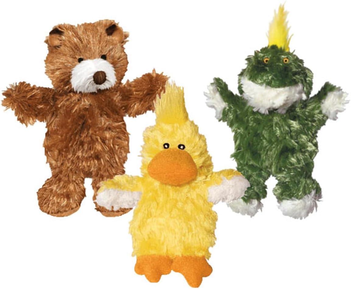 KONG Low Stuffing with Squeaker Dog Toy, X-Small, 3 Animals, Bear, Duck, Frog