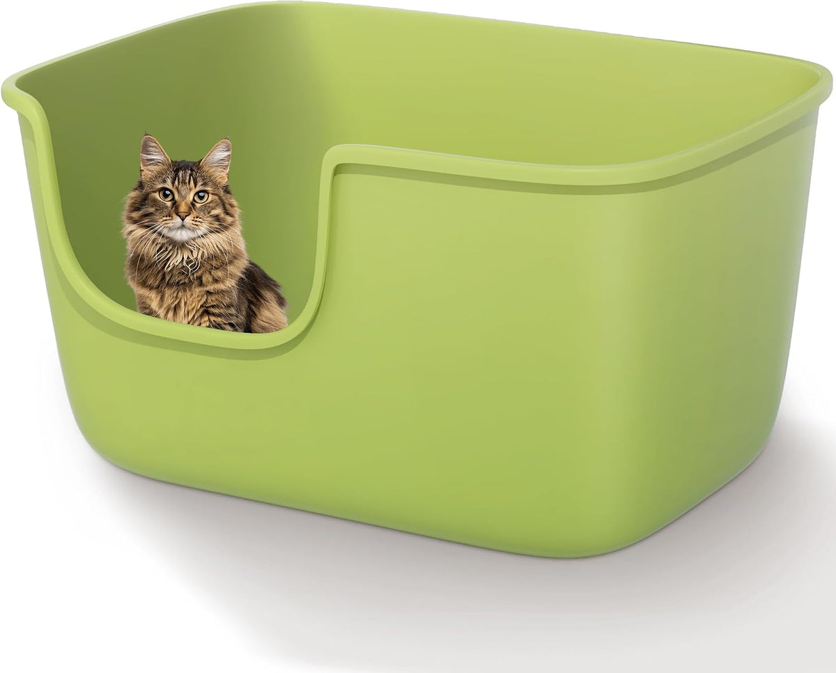Vealind Large Cat Litter Box for Indoor Cats High Sided and Low Entry Litter Box 22.2"×14.9"×12" Tall Litter Boxes with High Back Deep Wall XL Cat Litter Boxes (Green)