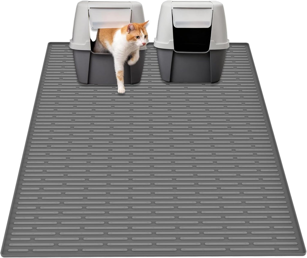 Ultibe 40"x30"(100cmx75cm) Extra Large Silicone Cat Litter Mat, XXL Litter Trapping Mat for Under Litter Box, Non-Slip Waterproof Kitty Litter Catcher, Easy to Clean Mat for Cats, Dark Gray