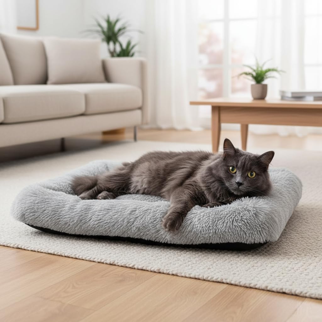 Donut Dog Bed, Cat Bed for Indoor Cats, Calming Donuts Bed for Pet, Light Gray