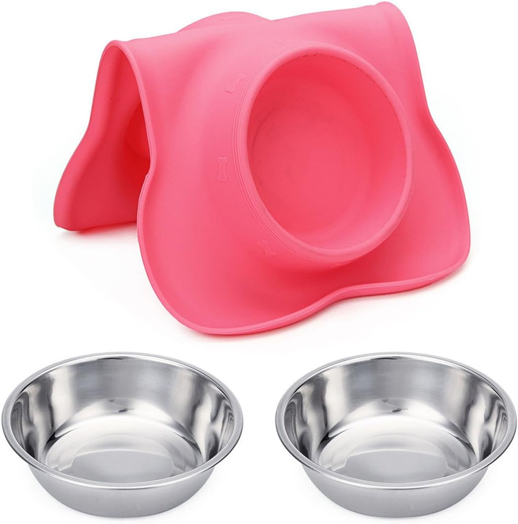 Hubulk Pet Dog Bowls 2 Stainless Steel Dog Bowl with No Spill Non-Skid Silicone Mat + Pet Food Scoop Water and Food Feeder Bowls for Feeding Small Medium Large Dogs Cats Puppies (Large, Pink) 