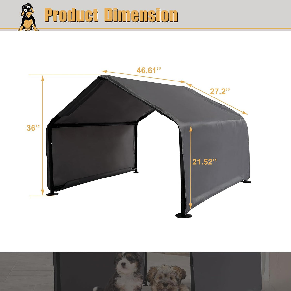 Outdoor Pet Shade Dog Shade Shelter, Versatile Pet Canopy Tent Pet Awning for Dogs, Cats, Small Animals and Livestock, 4'x4'x3' Waterproof, Sun Protection, Grey