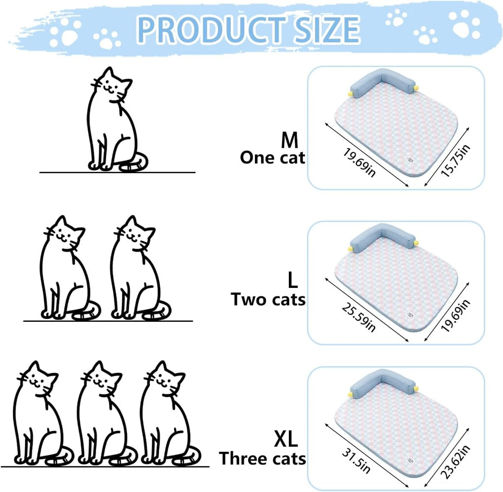 All-Season Ice Fabric Cat Bed with Cushioned Pillow Washable Mat for Pets