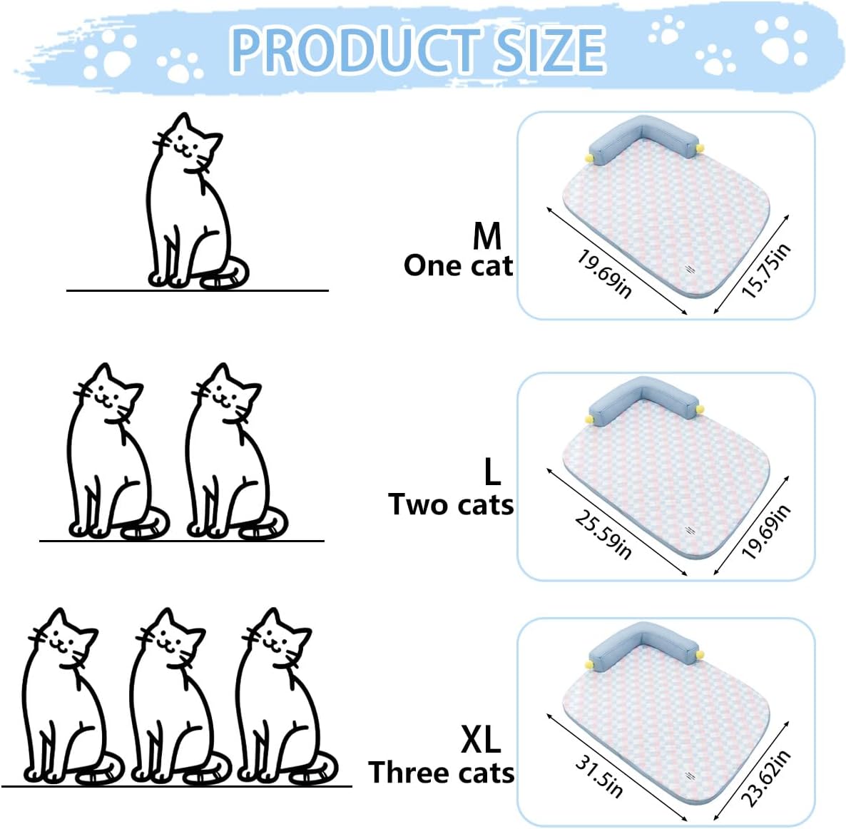 All-Season Ice Fabric Cat Bed with Cushioned Pillow Washable Mat for Pets