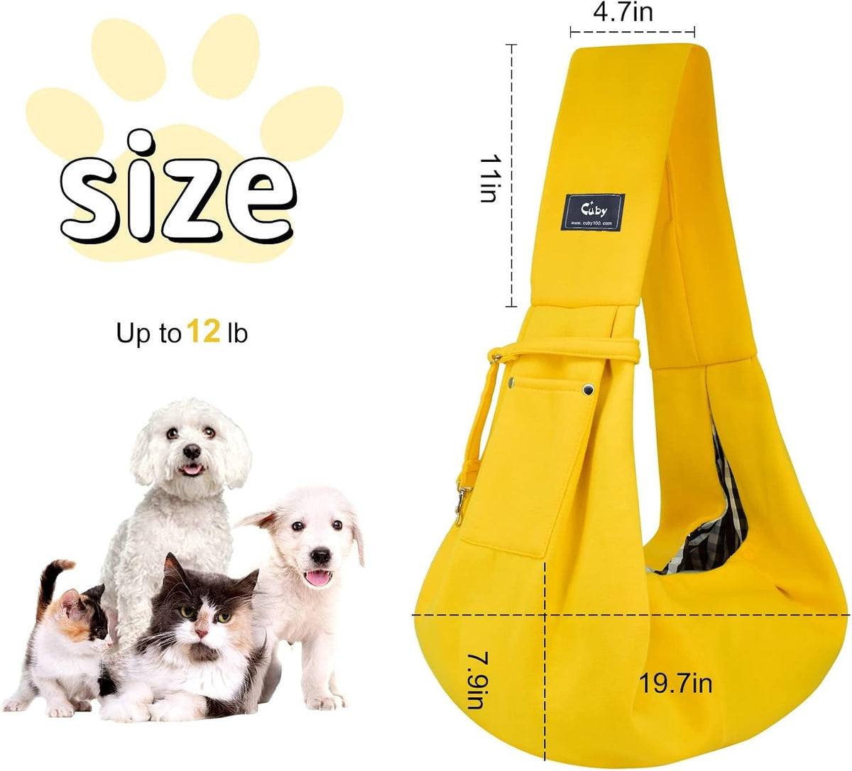 CUBY Dog and Cat Sling Carrier - Hands Free Reversible Small Pet Sling Carrier Bag - Soft Pouch and Tote Design - Suitable for Puppy, Small Dogs Cats Outdoor Travel(Yellow)