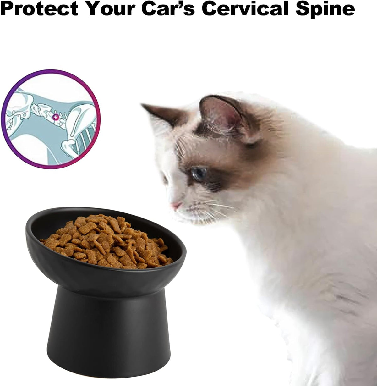 Elevated Cat Bowls, 15° Tilted Ceramic Raised Cat Food and Water Bowl Set, Whisker-Friendly Porcelain Pet Feeder Dishes for Indoor Cats and Small Dogs,Black,5.2 Inch,2 Pack