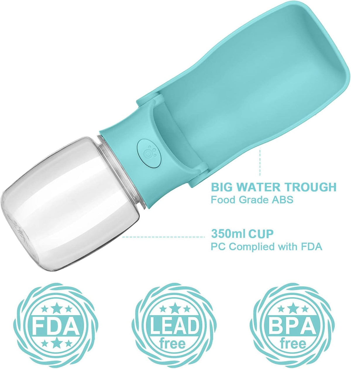 Portable Dog Water Bottle, Foldable Water Bottle for Dog, Blue, 12oz | Leak Proof Dispenser, Dishwasher Safe, Puppy Travel Water Bowl Fit for Cat, Rabbit, Small Animals Walking, Hiking, Travel 