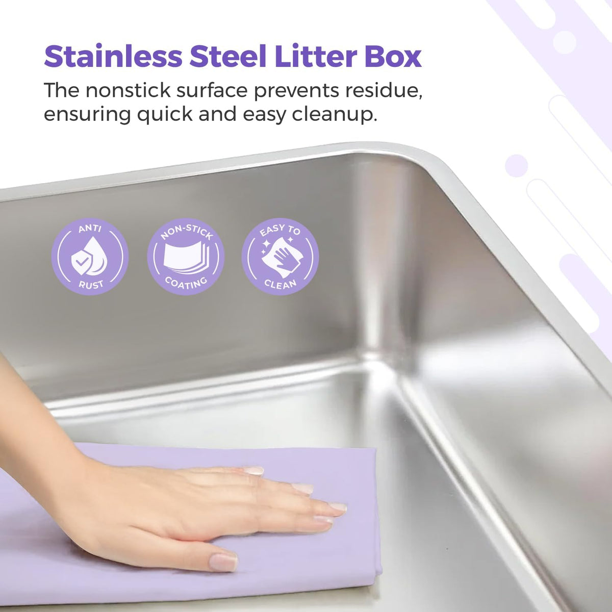 iPrimio Stainless Steel Cat Litter Box Set, XL with Enclosure and Scooper | XL steel box with a detachable enclosure and a matching scooper. High sides keep litter scatter inside the box, not outside.