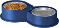 Newget 304 Stainless Steel Dog Bowl Set, 24oz Foldable Pet Dishes, Blue | Dual Food & Water Pet Bowl, Anti-Skid, Keeps Food Fresh, Easy to Install, for Small - Large Dogs/Cats - Indoor & Outdoor Use
