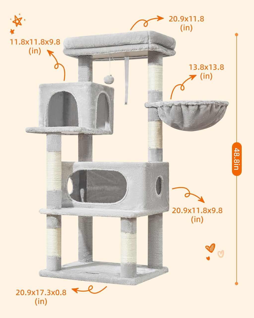 Taoqimiao Cat Tree, 49In Cat Tower for Indoor Cats Large Adult