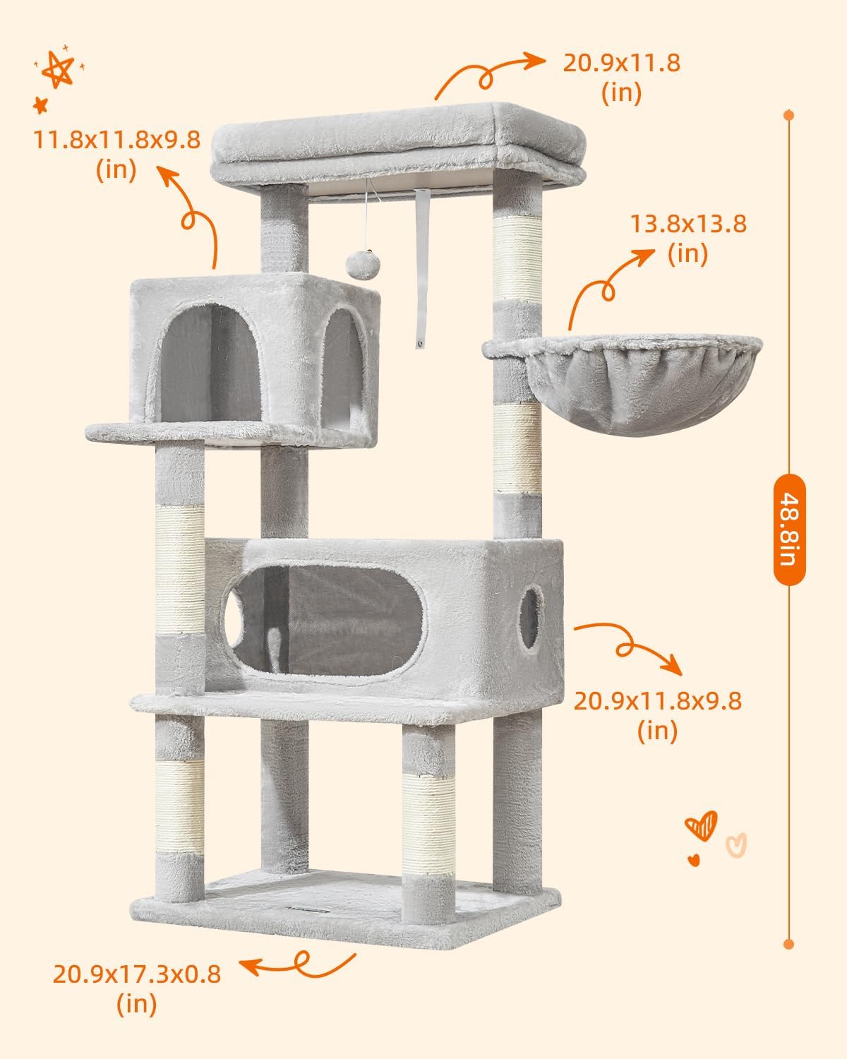 Taoqimiao Cat Tree, 49In Cat Tower for Indoor Cats Large Adult