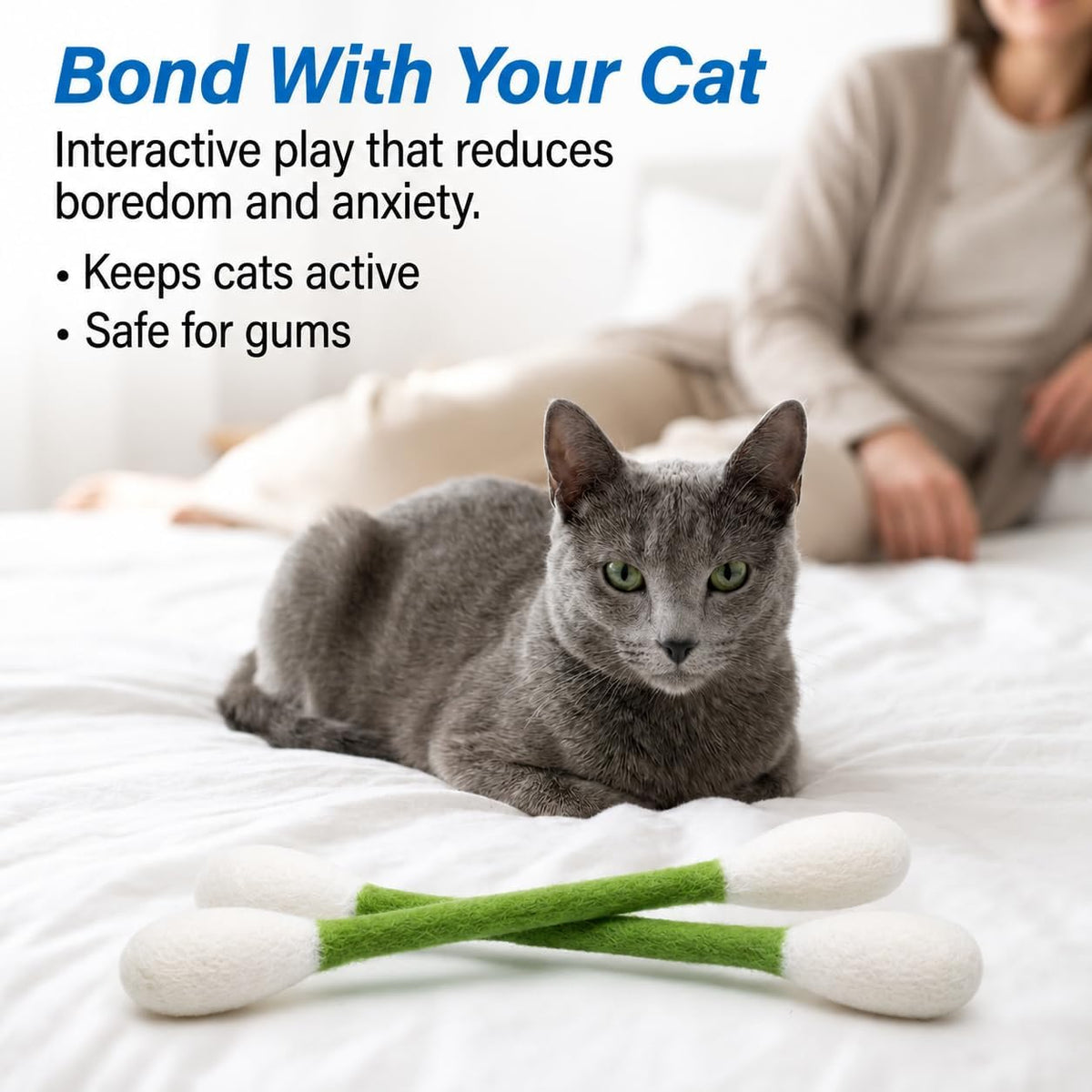 Glaciart One XXL Swabs Cat Toys with Catnip - 2 Pk | Durable for Chew, Cute Cat Toys Interactive Kitty for Boredom, Exercise, & Play | Filled w/Organic Catnip for Anxiety & as Digestive Aid