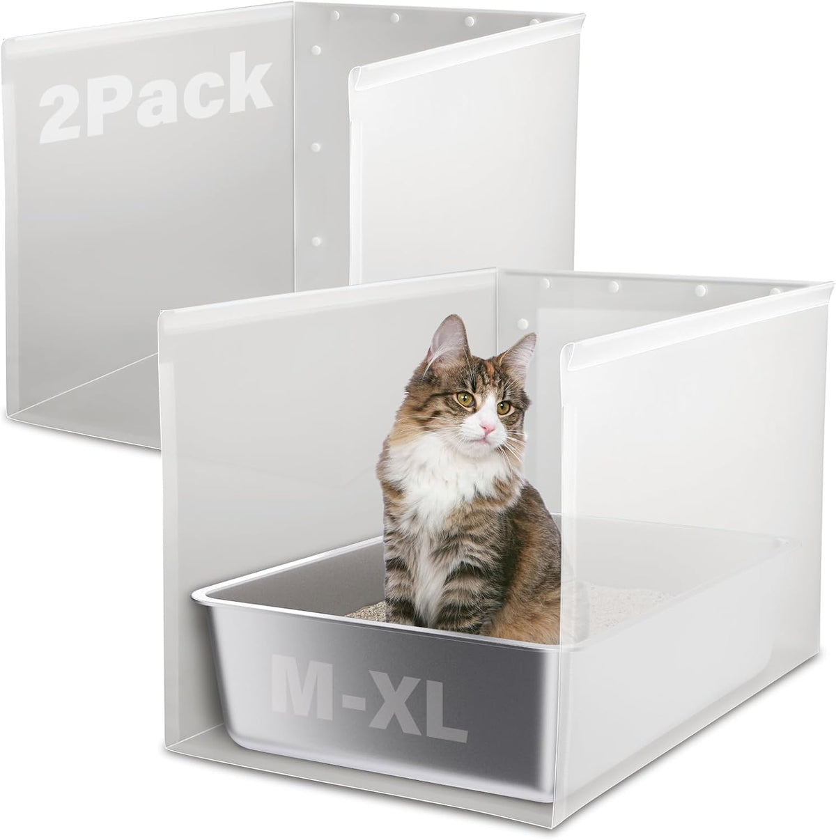 Litter Box Shield 2 Pack, XL Litter Box Splash Guard | 23.6"x15.7"x15.7",High Sided Cat Litterbox Pee Shields,without Leakage, Easy Clean for Pet Cat/Kitty/Kitten(Without Pan)