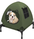 Pozico Elevated Dog Bed with Canopy and Breathable Mesh for Small Dog and Cat, 18.5x18.5x16.9 inch, Olive Green