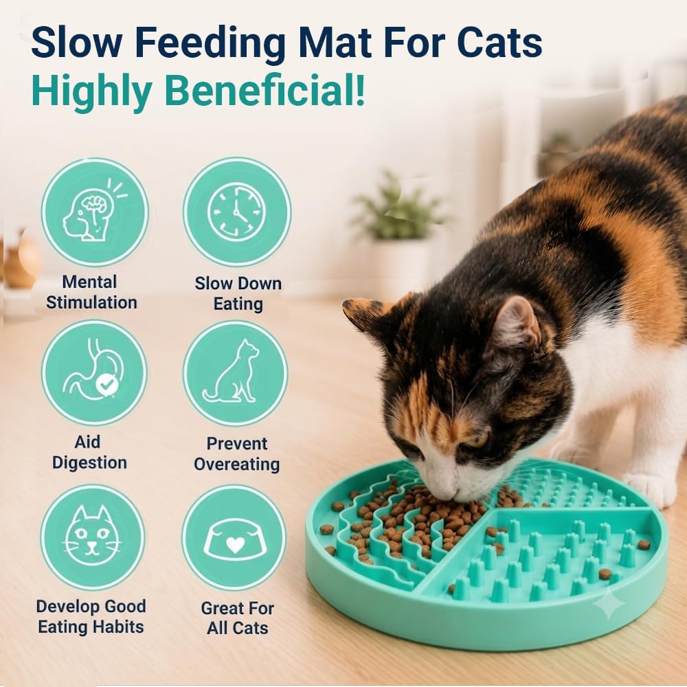 Large Size Cat & Dog Slow Feeder Puzzle Toy, Interactive Puzzle Feeder Bowl, Dog Lick Mat, Cat Food Puzzle, Pet Feeding Toy for Mental Stimulation, BPA Free Silicone, Dishwasher Safe (Green)