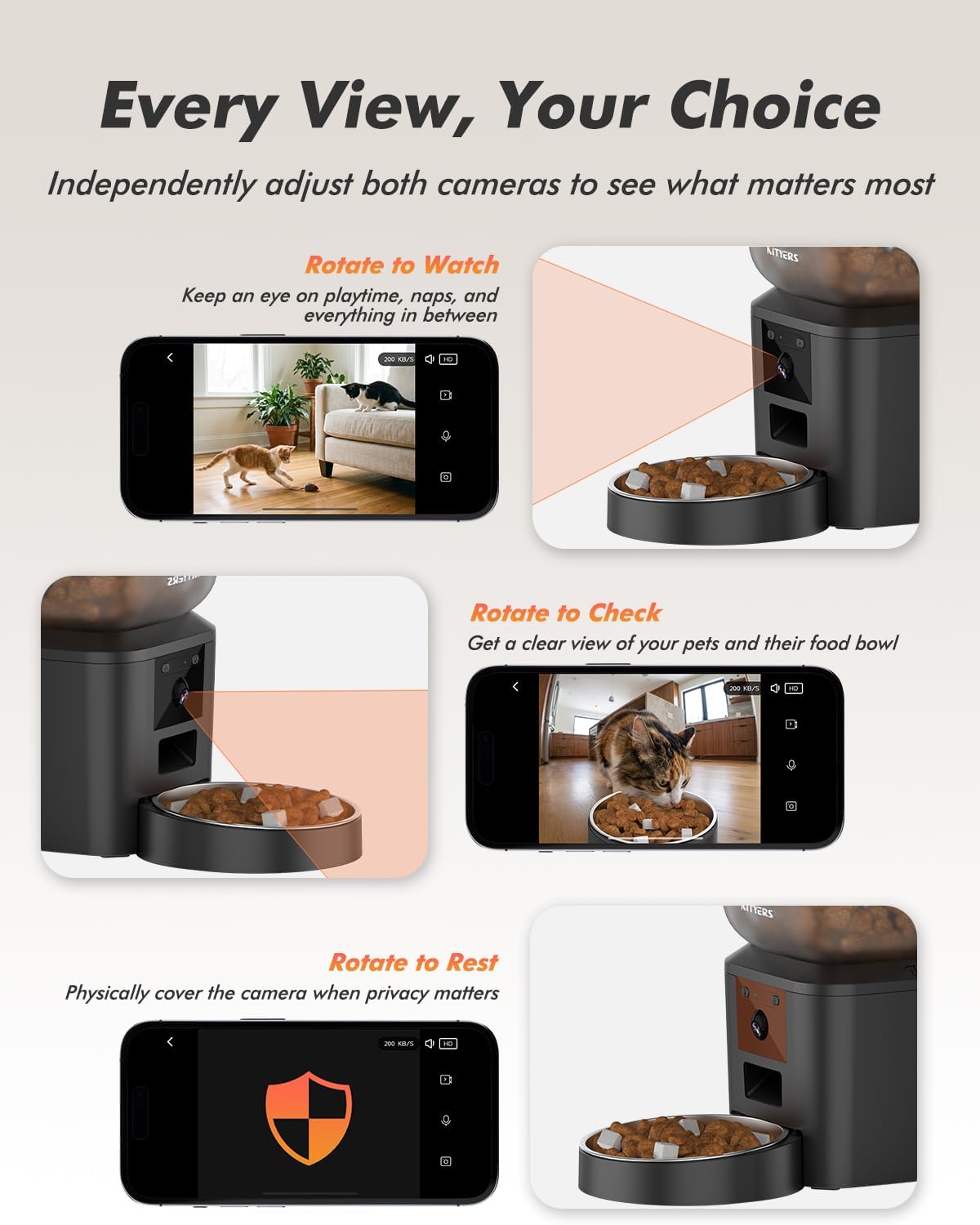 Automatic Dog Feeder with 2K Cameras - 8L/ 34 Cups Cat Food Dispenser for 2-18mm Dry Food, 2.4G&5G WiFi, Night Vision, 2-Way Talk, Up to 99 Portions 15 Meals Per Day, 10s Voice
