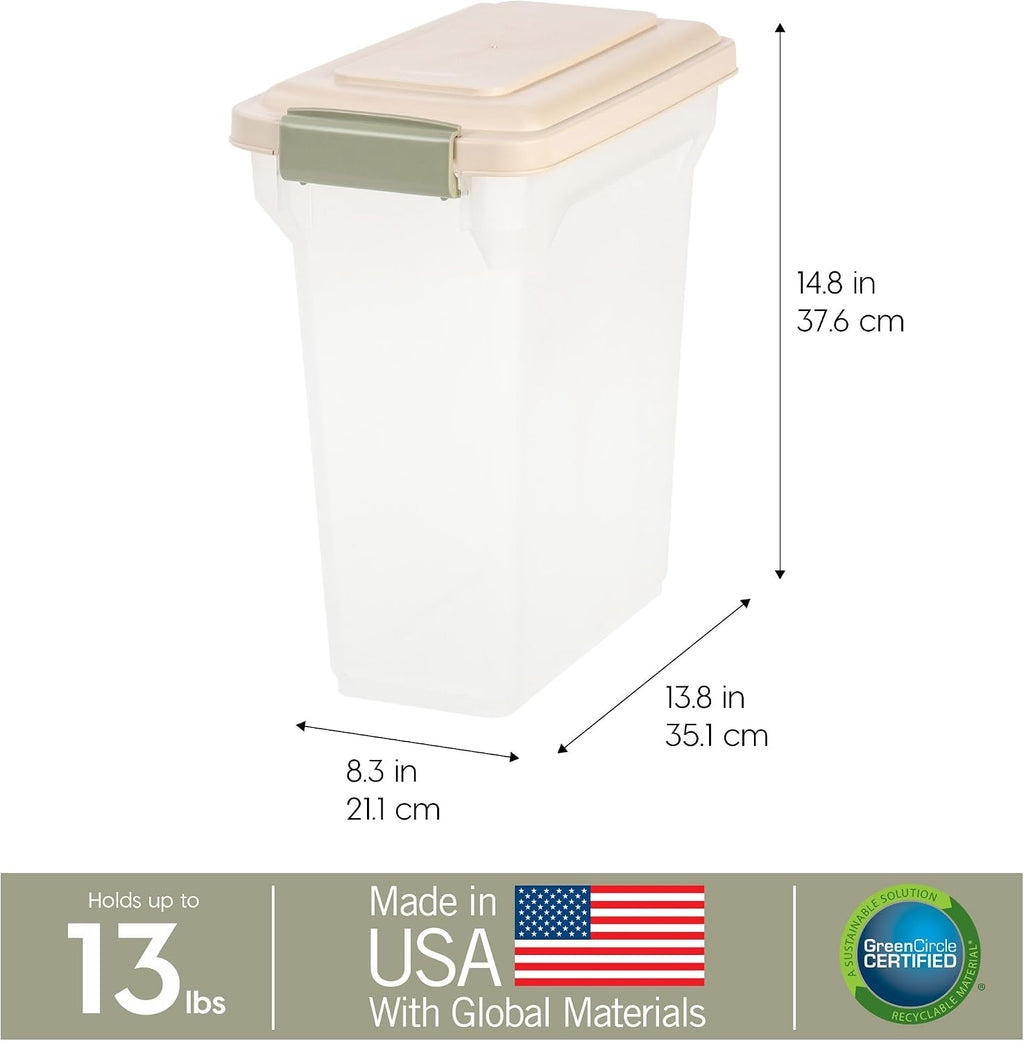 IRIS USA Dog Food Storage Container, Up to 13 lbs, Almond, Made in USA | BPA-Free, Airtight Seal, Best for Cat Food, Bird Seed, Chicken Feed, Pet Toys, Treats, Pellets 