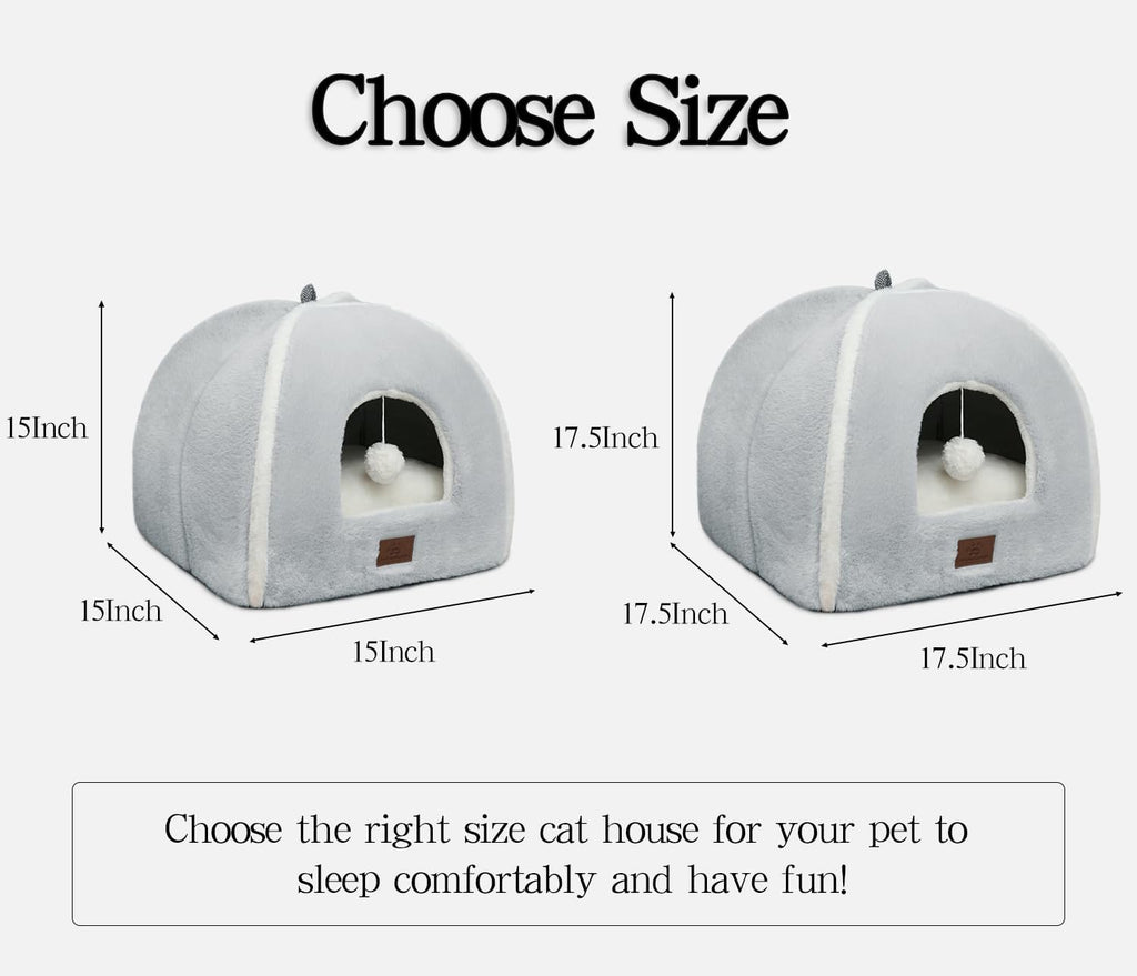 Cat Bed for Indoor Cats - Cat House Cats Tent with Removable Washable Cushioned Pillow, Soft and Self Kitten beds,Pet Bed, Grey,15inches