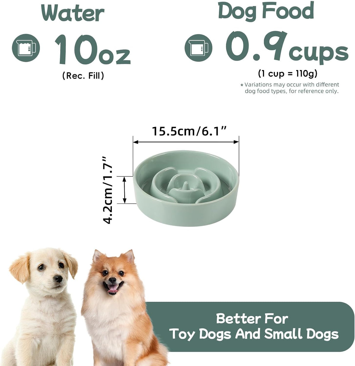 Havniva Ceramic Slow Feeder Dog Bowls, 6.1 in Slow Feeder for Small Breed