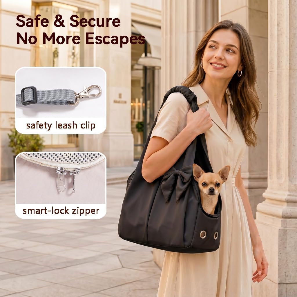 Fashion Dog Purse Carrier for Small Dogs and Cats, Soft-Sided Puppy Tote Bag Up to 13 lbs, Lightweight Pet Carrier with 4 Pockets, Smart Zipper Lock, Pet Travel Bag for Travel Outdoor(Black)