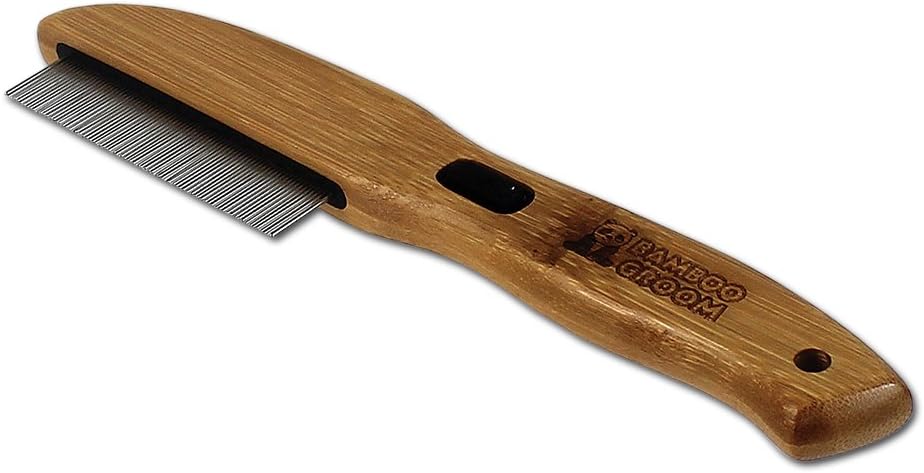 Alcott Bamboo Groom Flea Comb with 77 Rotating Pins for Pets
