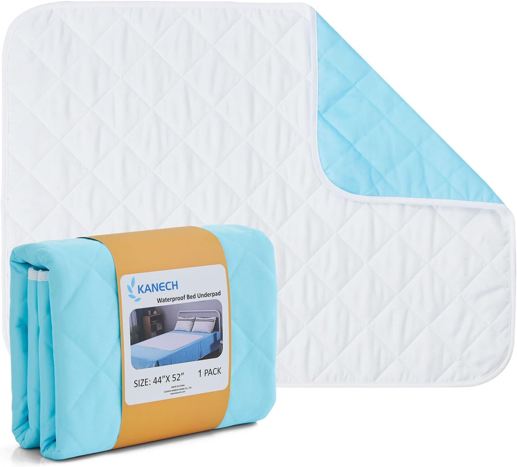 44"x52" Bed Pads Washable Waterproof , 1 Pack, Incontinence Bed Pads | KANECH Mattress Protector, Washable Pee Pads for Adults, Kids, Elderly and Dogs, Hold 10 Cups, Non-Slip & Silent