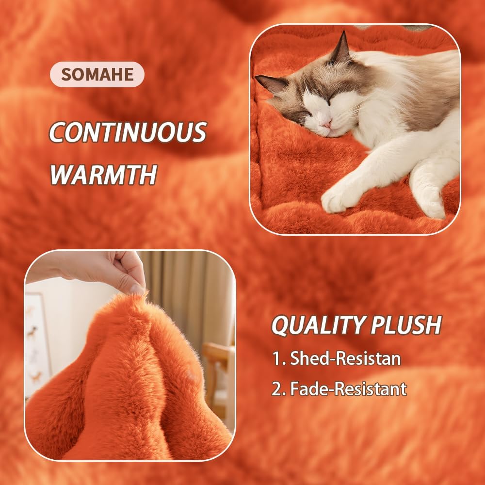 SOMAHE Soft Plush Cat Bed Mat, Machine Washable, Small 23x15 Vibrant Orange
