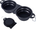 SLSON Collapsible Dog Dual Bowls Reinforced Rim 180 Degrees Flip Over Foldable Double Bowl with Lock Clips More Stable Dog Travel Bowls Pet Food Water Feeder (Black)