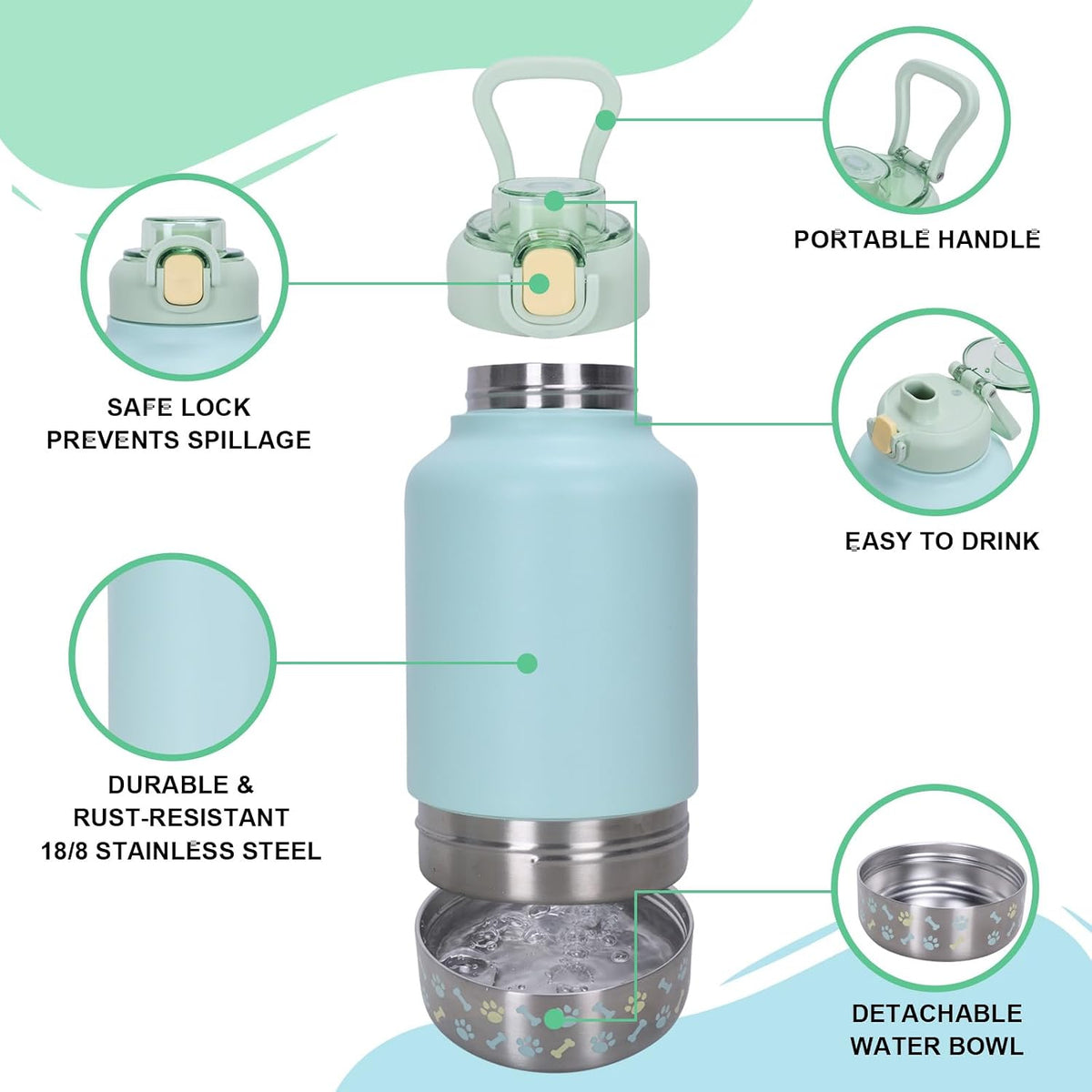 GiNT 37oz Insulated Dog Travel Water Bottle Dispenser with Carrying Case