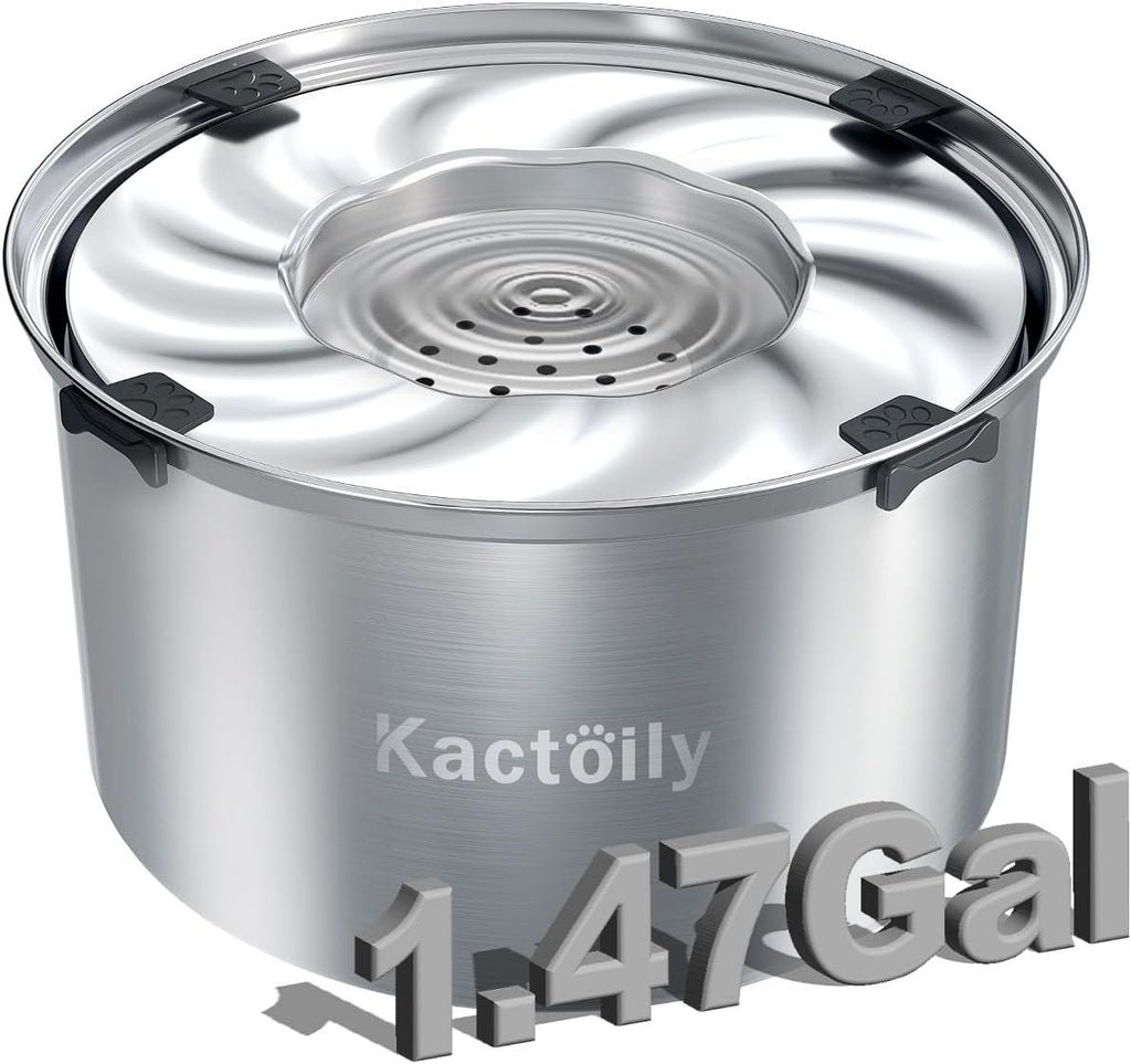 Kactoily 1.47 Gal Stainless Steel No Spill Water Bowl for Large Dogs