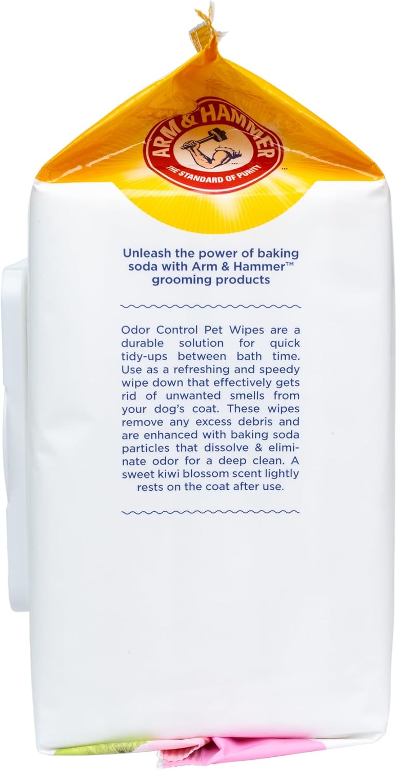 Arm & Hammer Odor Control Dog Wipes, Kiwi Blossom, 100 Count | Baking soda deodorizing formula for gentle everyday cleaning between baths