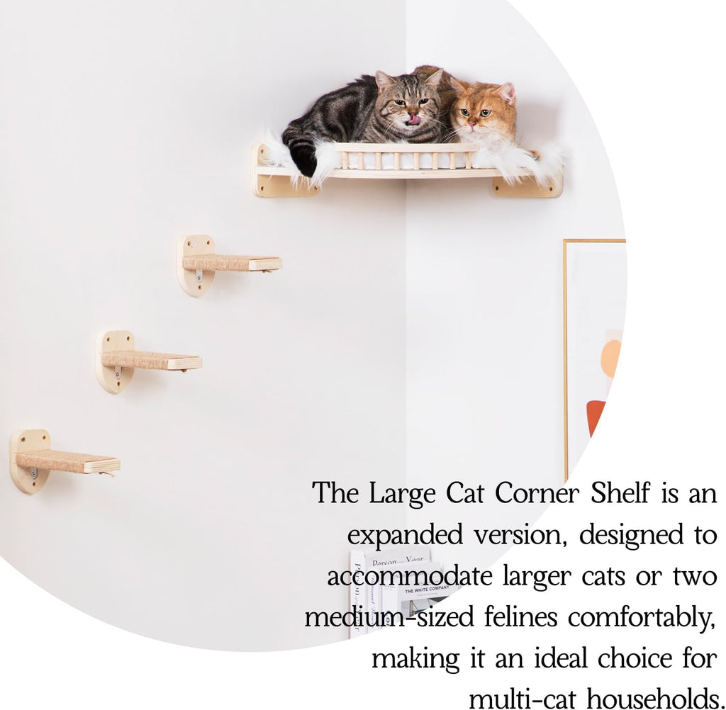 Large Cat Shelves with 3 Steps, Wall Mounted Cat Climbing Shelf with Plush Covered Bed, for Indoor Cats (Wood)