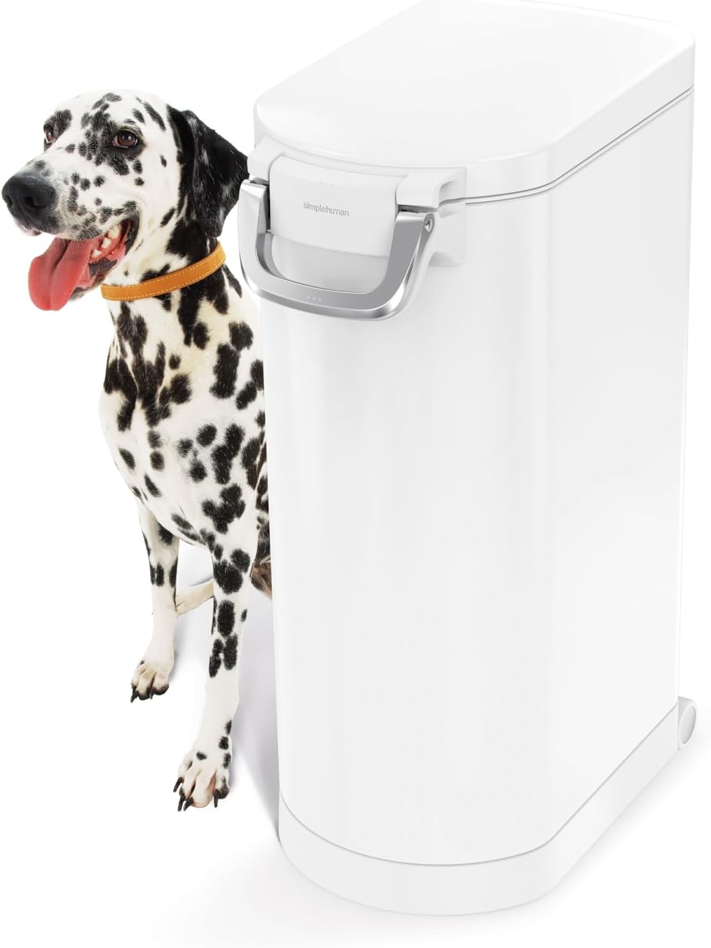 simplehuman X-Large Pet Food Storage Container, Holds 36-44 lb / 16-20 kg of Dry Dog Food, Cat Food, or Bird Seed, Airtight Lock-Tight Lid with Magnetic Scoop, BPA-Free, White Steel