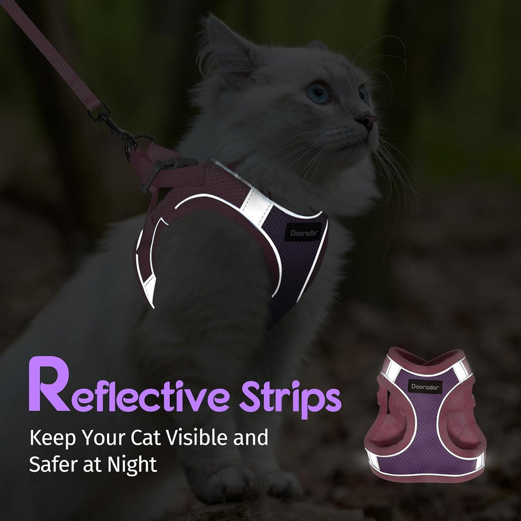 Dooradar Cat Harness and Leash Set, Easy-on Vest, Purple & Pink