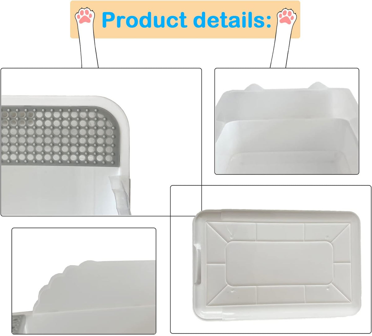 Open Cat Litter Box with High Side,Heightening Anti-Splashing Cats Litter Pan,Kitten Toilet with Litter Sifting Scoop,Semi-Enclosed Removable Kittens Litter for Easy to Clean Boxes No Odor