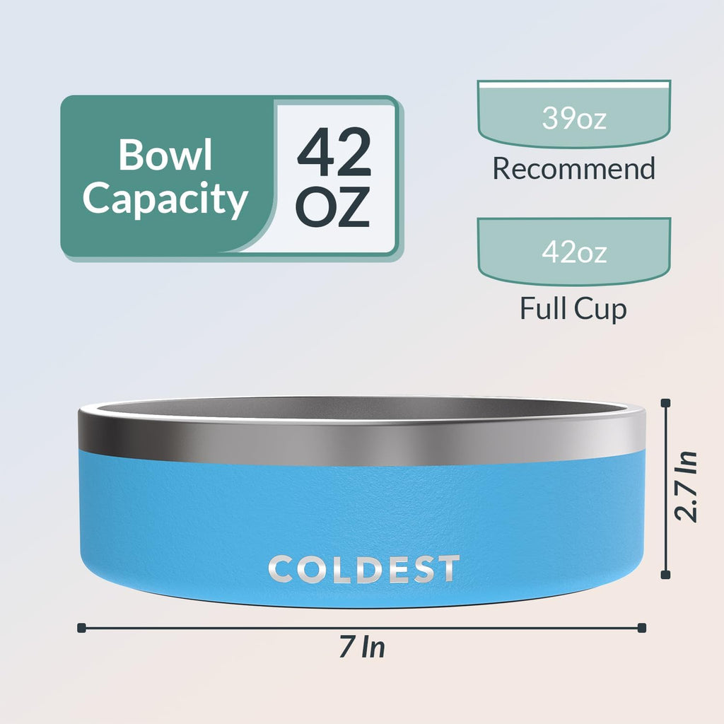 Coldest Dog Bowl - Anti Rust Metal, Non Slip, 3 Layers Insulated Stainless Steel Dog Bowls - Spill Proof & Heavy Duty - Water Bowl for Dogs, Cats & Pets, Dish Washer Safe (42 oz, Celestial Blue) 