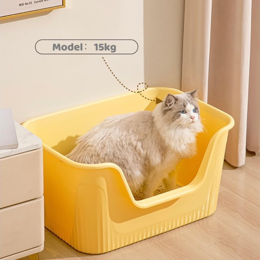 Extra Large Litter Box with High Sides 25.27" Lx17.83 Wx13.11 H,Anti-Splashing,Tool-Free Assembly,Multi Kitty Cat Litter Box,Jumbo (Yellow)