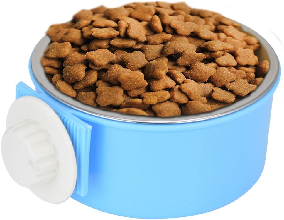 Crate Dog Bowl Removable Stainless Steel Water Food Feeder Bowls Cage Coop Cup for Cat Puppy Bird Pets 