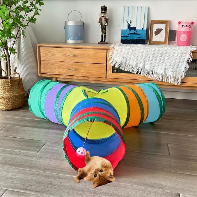 Cat Tunnel Tube Toy 3-Way Collapsible (Rainbow Y)