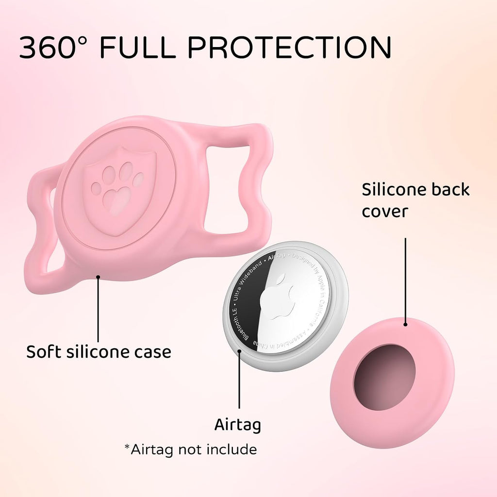 IP68 Waterproof AirTag Holder for Dog Collar, Silicone, Pink&Blue, 2 Pack