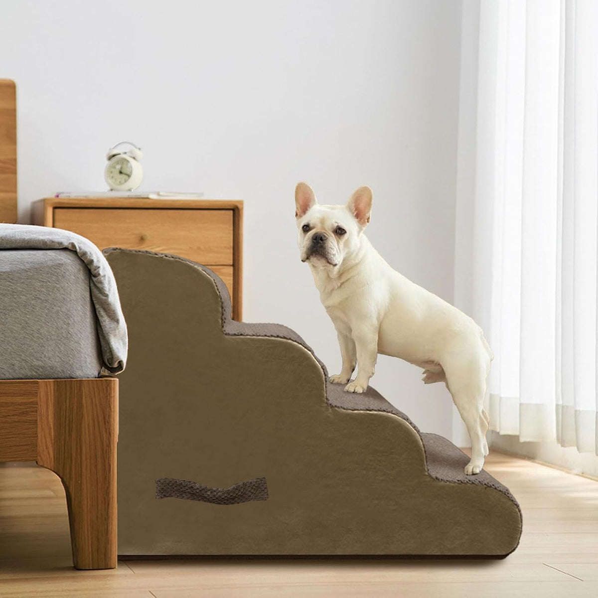 PAWSCRAT 4-Step Pet Stairs for High Beds & Sofas, 19.6''H Dog Stairs, Brown