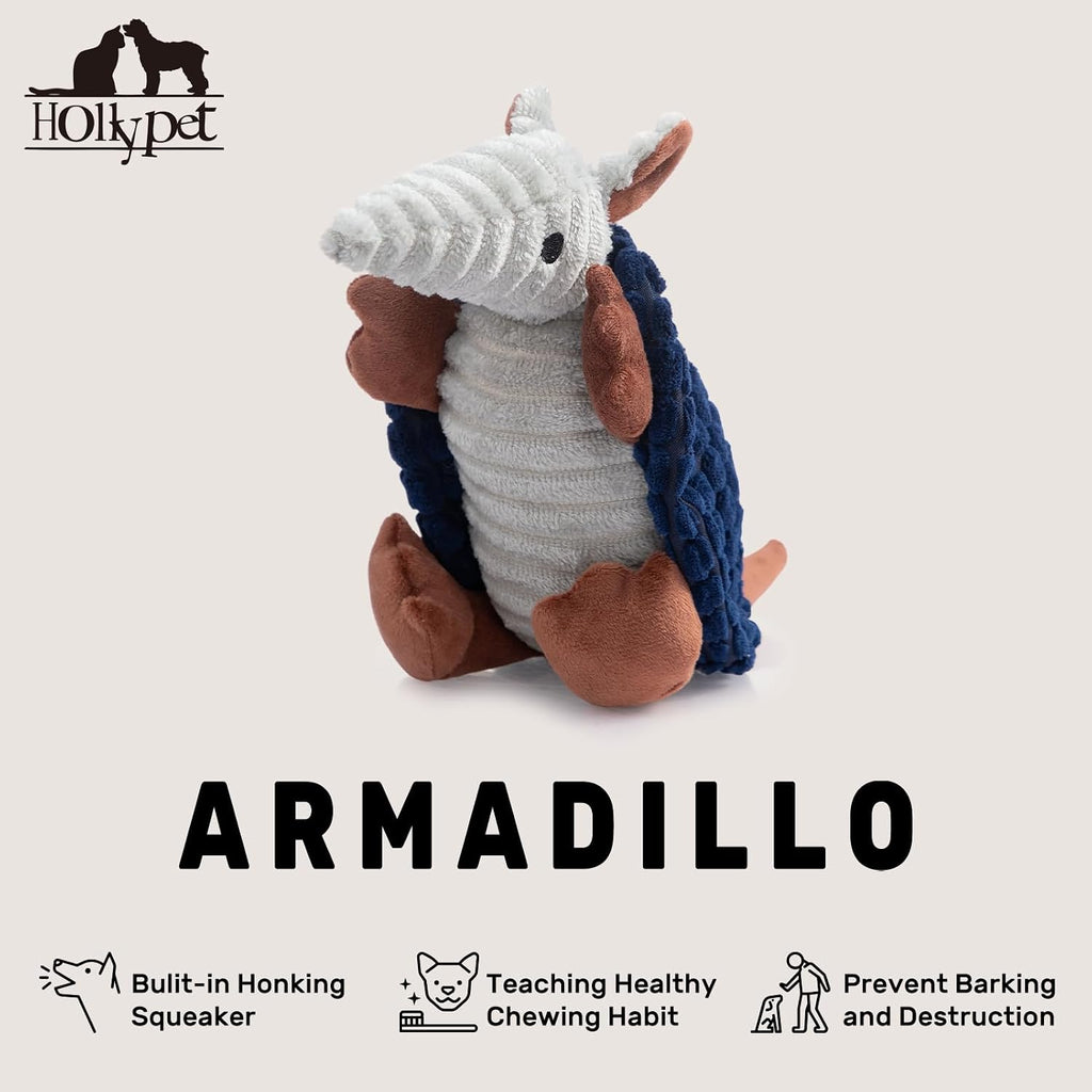Hollypet Armadillo Squeaky Puppy Dog Toys for Small Medium Dogs, 8" | plush stuffed small dog squeak animal toy with unique grunt squeaker textured fabric for teeth cleaning toys