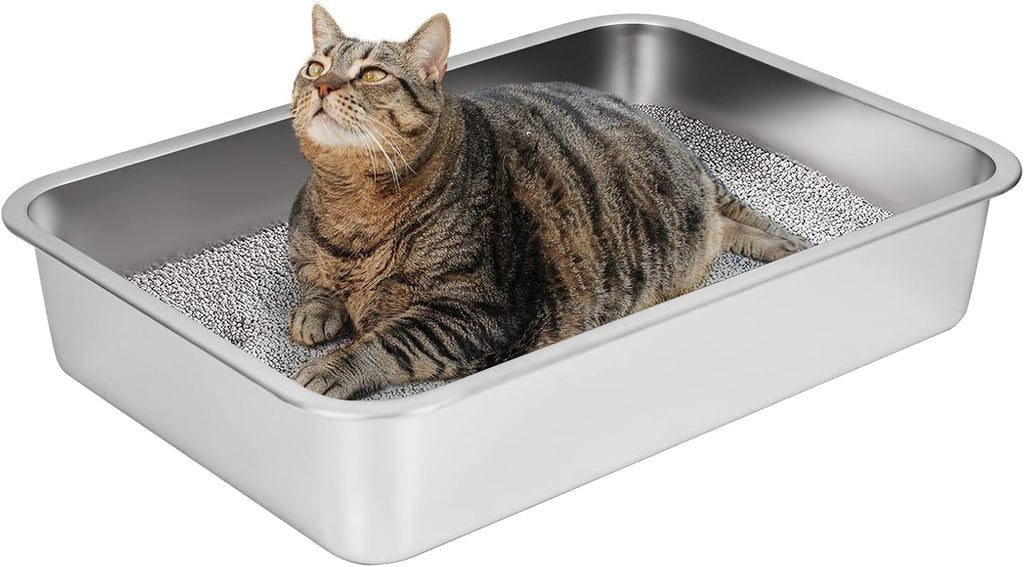 Stainless Steel Cat Litter Box, Large Metal Litter Box, 23.5" Lx15.5 Wx4 H