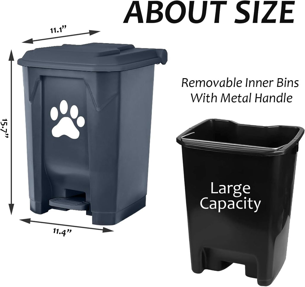 Dog Poop Trash Can Outside Outdoor Pet Waste Bucket with Lid Garbage Bin | Outdoors Pet Waste Station Dog Waste Disposal Container with Removable Inner Bin for Garden Yard Home Dog With Waste Bag Grey