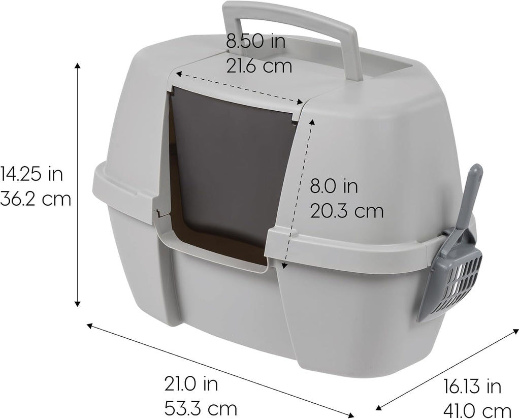 IRIS USA Large Corner Cat Litter Box, Space Saver, Gray | Discreet Locations, Compact Triangle Shape, 90-Degree Design, Triangular Footprint, Odor Defensive, Hidden Placement