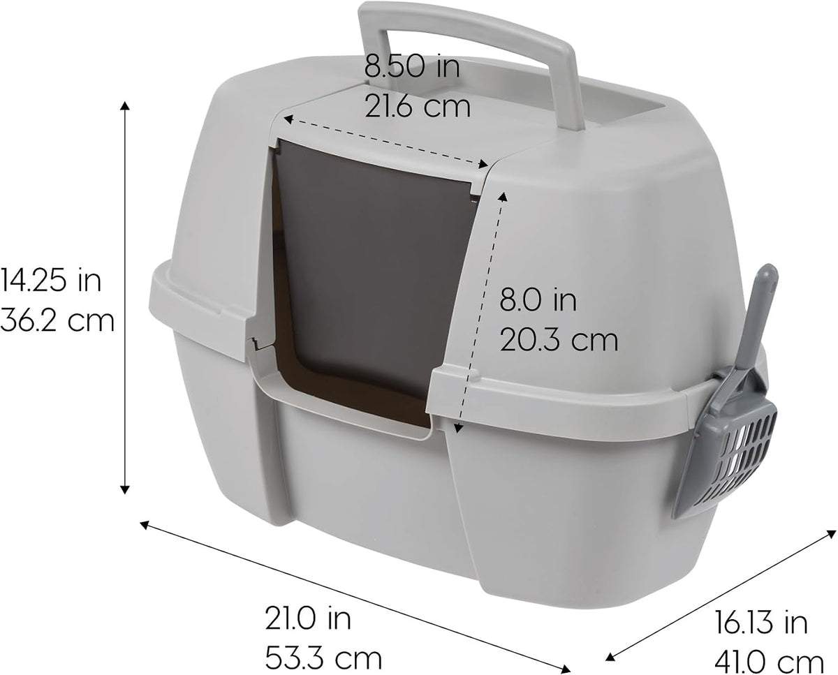 IRIS USA Large Corner Cat Litter Box, Space Saver, Gray | Discreet Locations, Compact Triangle Shape, 90-Degree Design, Triangular Footprint, Odor Defensive, Hidden Placement