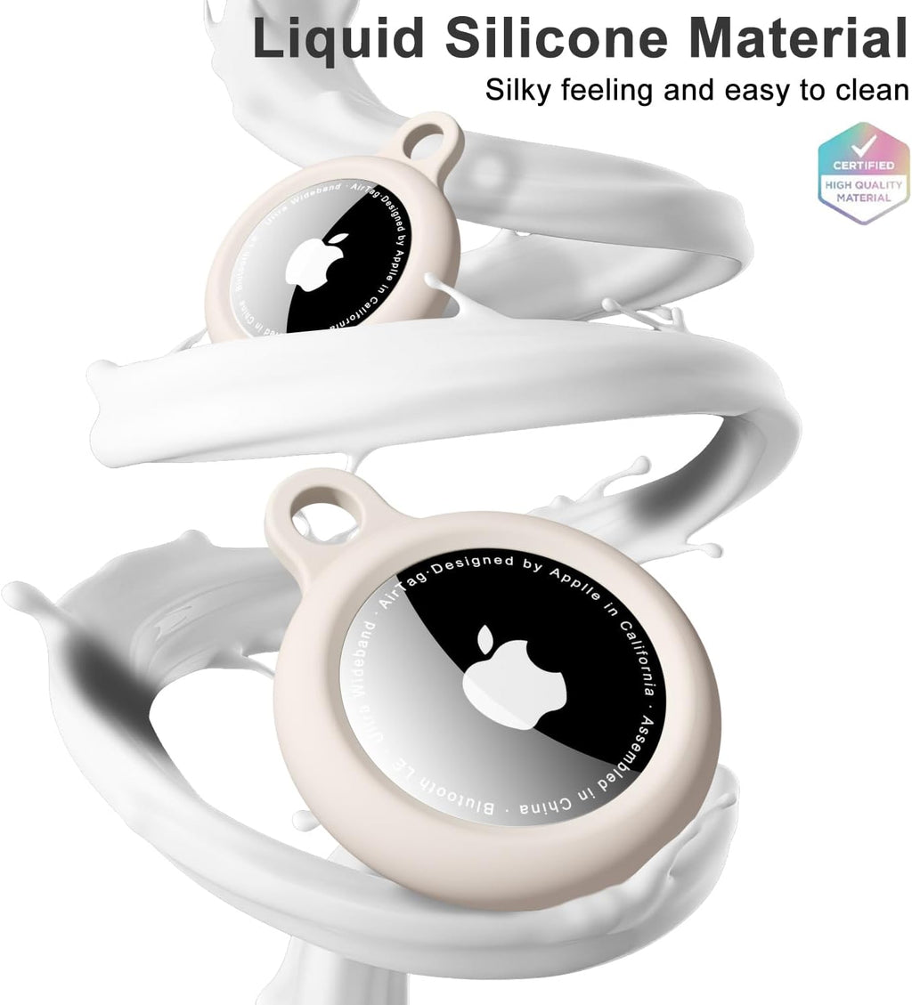 oakxco Beige Airtag Keychain Silicone, Airtag Holder with Key Ring, Air Tag Cover Cute Accessories for Kids, Luggage, Car Dog Collar, Car, Compatible with Apple Airtag Case Waterproof, Cream Stone