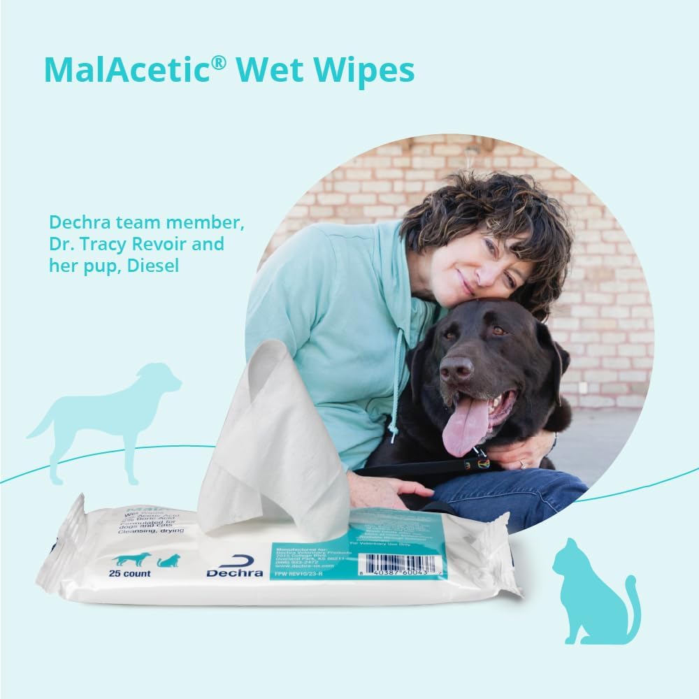 MalAcetic® Wet Wipes for Dogs and Cats, 25 Wipes | Cleansing, Drying; 2% Boric Acid; 2% Acetic Acid; Packaging May Vary