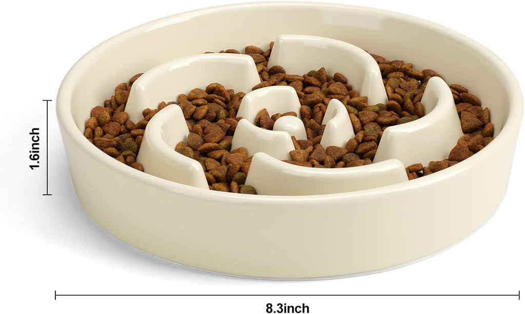 Ceramic Slow Feeder Dog Bowl, 2 Cups Maze Puzzle Dish to Slow Down Eating